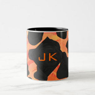Monogram Cow Black and Orange Print Two-Tone Coffee Mug