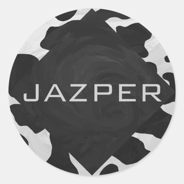 Monogram Cow Black and White Classic Round Sticker (Front)