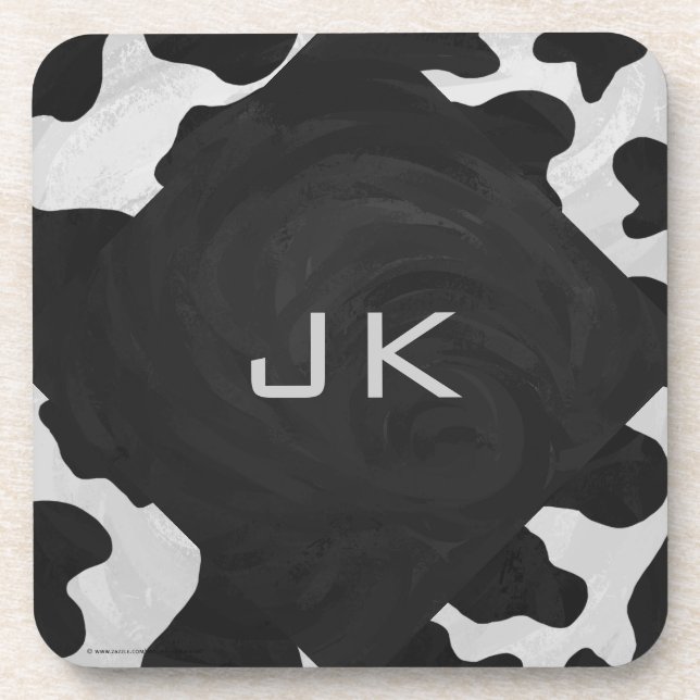 Monogram Cow Black and White Coaster (Front)