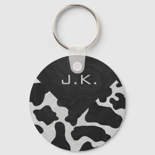 Monogram Cow Black and White Keychain