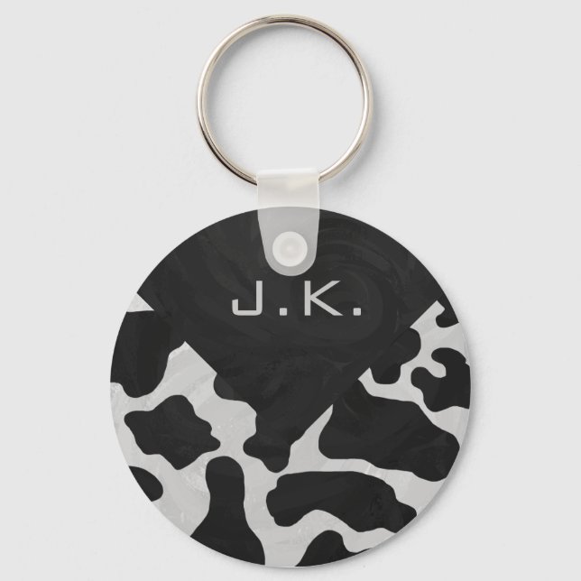 Monogram Cow Black and White Keychain (Front)