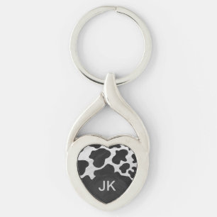 Monogram Cow Black and White Keychain