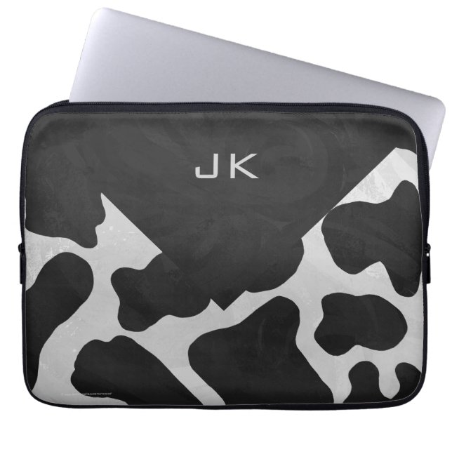 Monogram Cow Black and White Laptop Sleeve (Front)