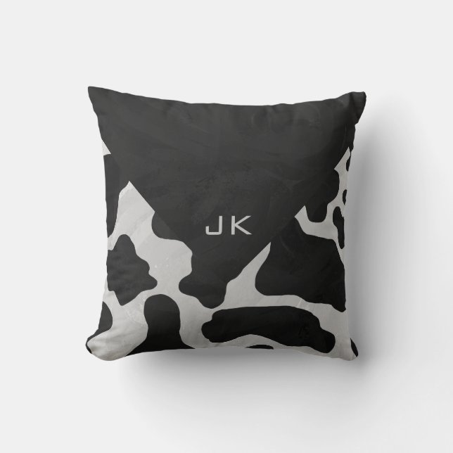 Monogram Cow Black and White Throw Pillow (Front)