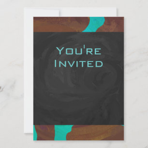 Monogram Cow Brown and Teal Print Invitation