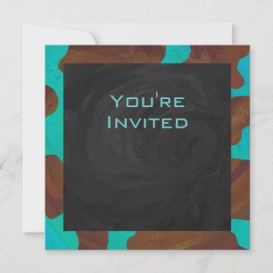 Monogram Cow Brown and Teal Print Invitation