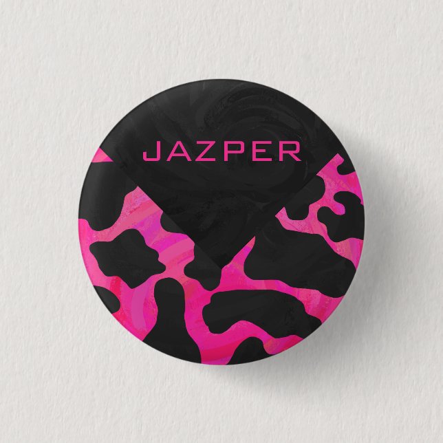 Monogram Cow Hot Pink and Black Print 1 Inch Round Button (Front)