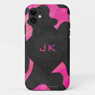 Monogram Cow Hot Pink and Black Print iPhone 11 Case