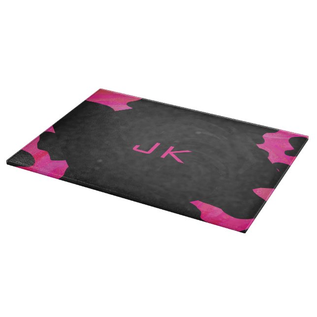 Monogram Cow Hot Pink and Black Print Cutting Board (Corner)
