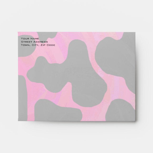Monogram Cow Hot Pink and Black Print Envelope (Front)