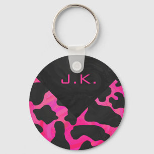 Monogram Cow Hot Pink and Black Print Keychain