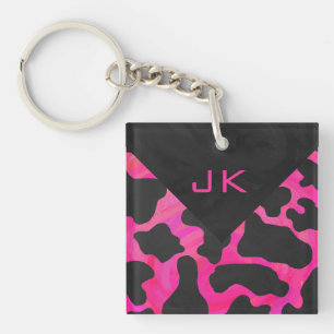 Monogram Cow Hot Pink and Black Print Keychain