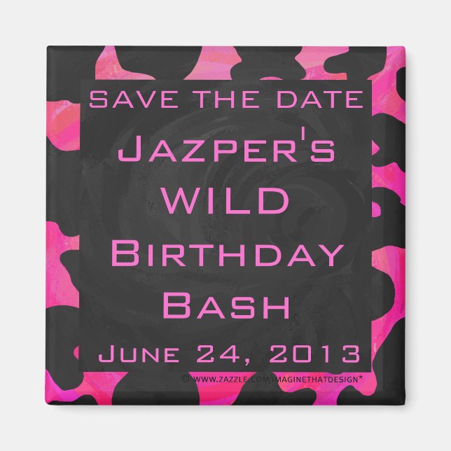 Monogram Cow Hot Pink and Black Print Magnet (Front)