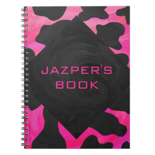 Monogram Cow Hot Pink and Black Print Notebook