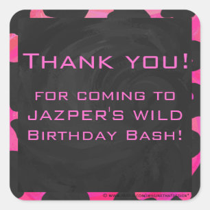 Monogram Cow Hot Pink and Black Print Square Sticker