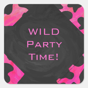 Monogram Cow Hot Pink and Black Print Square Sticker