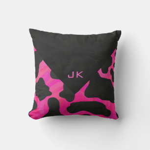 Monogram Cow Hot Pink and Black Print Throw Pillow