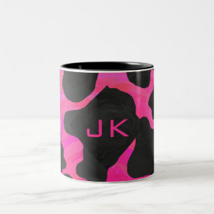 Monogram Cow Hot Pink and Black Print Two-Tone Coffee Mug