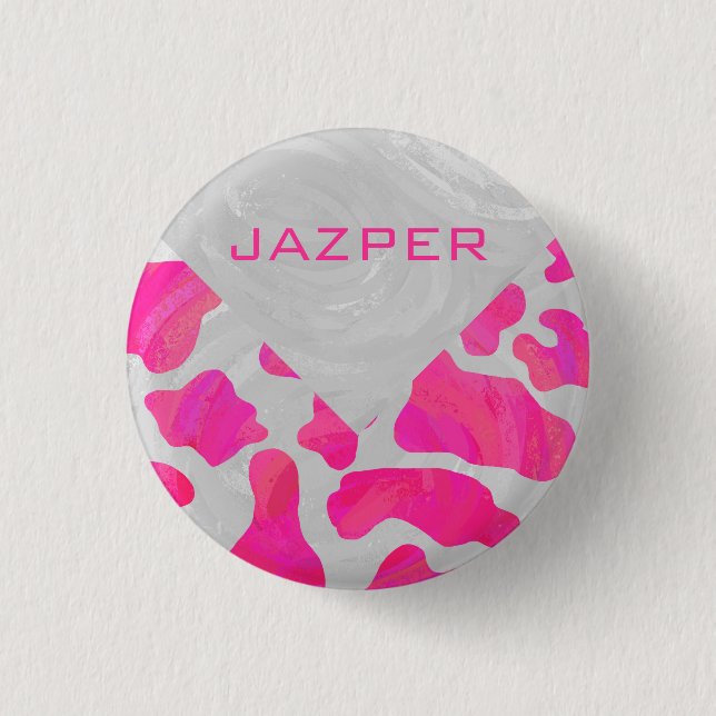 Monogram Cow Hot Pink and White Print 1 Inch Round Button (Front)