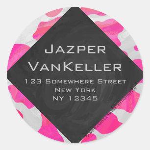 Monogram Cow Hot Pink and White Print Classic Round Sticker