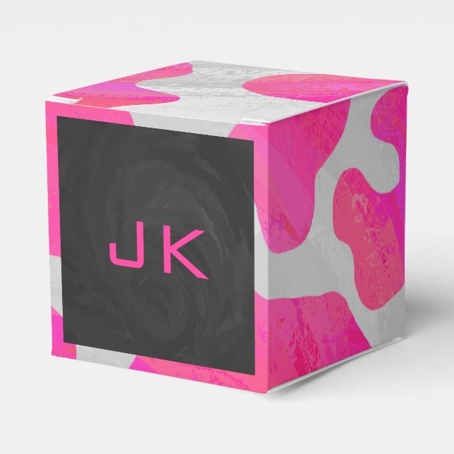 Monogram Cow Hot Pink and White Print Favor Box (Front Side)
