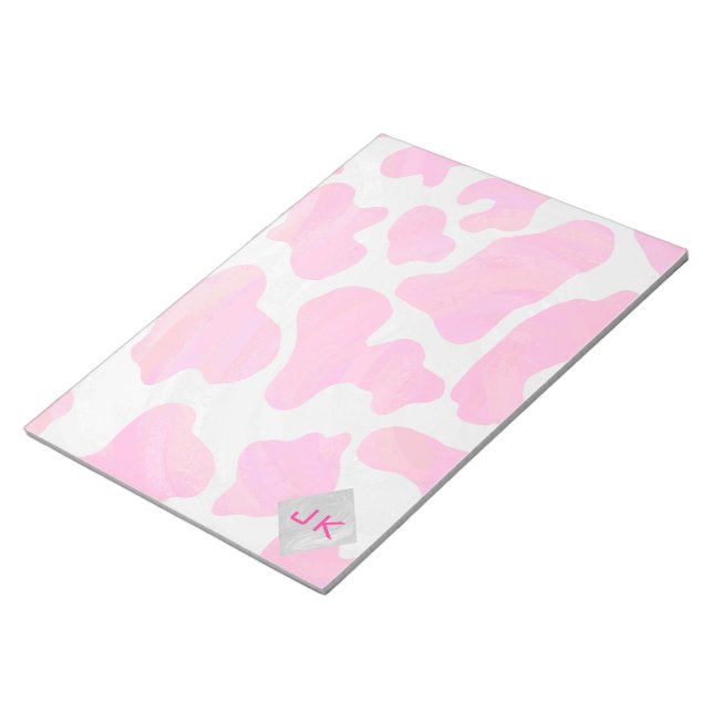 Monogram Cow Hot Pink and White Print Notepad (Angled)