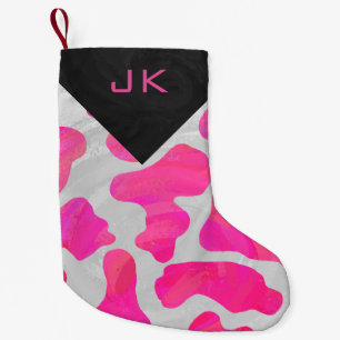 Monogram Cow Hot Pink and White Print Pattern Small Christmas Stocking