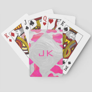 Monogram Cow Hot Pink and White Print Playing Cards