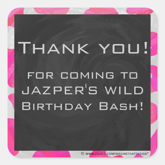 Monogram Cow Hot Pink and White Print Square Sticker (Front)