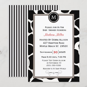 Monogram Cow Pattern and Stripes Baby Shower Invitation