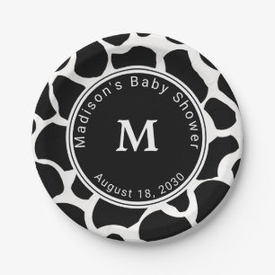 Monogram Cow Print Baby Shower Paper Plate