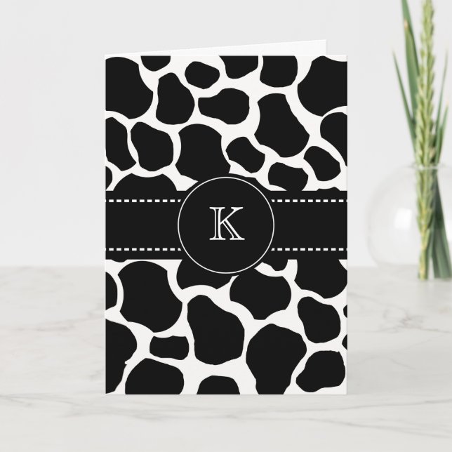 Monogram Cow Spots Thank You Note Card (Front)