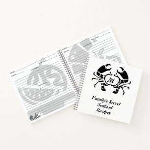 Monogram Crab Silhouette Family Seafood Recipes 3  Notebook