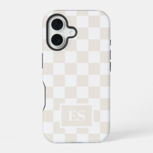 Monogram Cream and White Chequered Pattern iPhone 16 Case