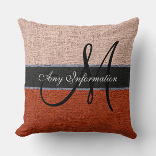 Monogram Cream & Brown Burlap Rustic Jute Throw Pillow