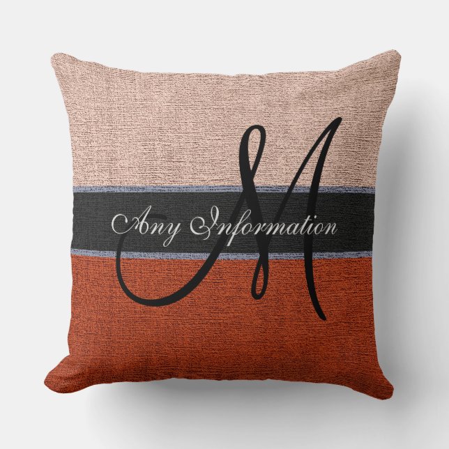 Monogram Cream & Brown Burlap Rustic Jute Throw Pillow (Front)