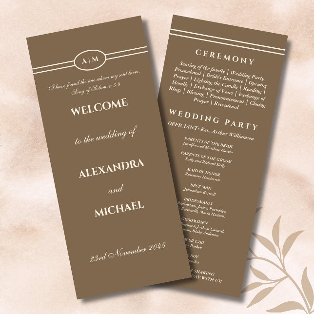 Monogram Cream Brown Christian Wedding Program (Creator Uploaded)