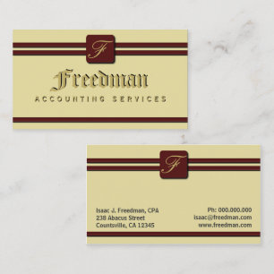 Monogram Cream Burgundy Professional Accountant Business Card