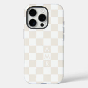 Monogram Cream White Chequered Pattern iPhone 16 Pro Case