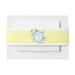 Monogram Crest Amalfi Coast Italian Lemons Wedding Invitation Belly Band