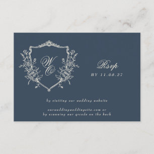 Monogram Crest Classic QR CODE Wedding Website RSVP Card