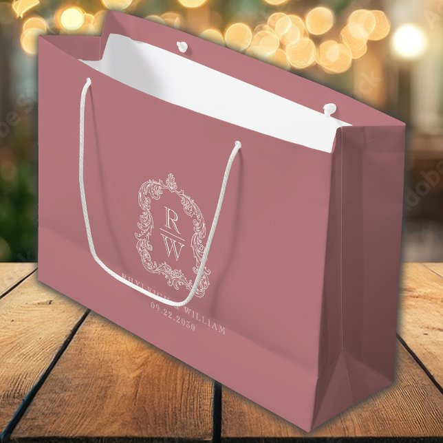 Monogram Crest Dusty Rose Wedding Large Gift Bag (Creator Uploaded)