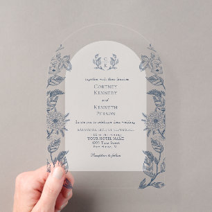 Monogram Crest Elegant French Blue Wedding Arch Acrylic Invitations