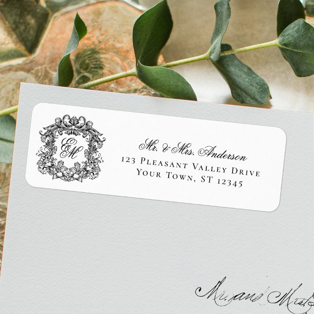 Monogram Crest Elegant Wedding Adresse de retour (Créateur téléchargé)