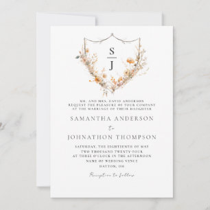 Monogram Crest Floral Wedding Invitation