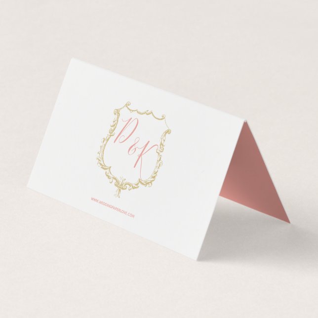 Monogram Crest Gold Blush Mariage Cartes de Place (Dos)