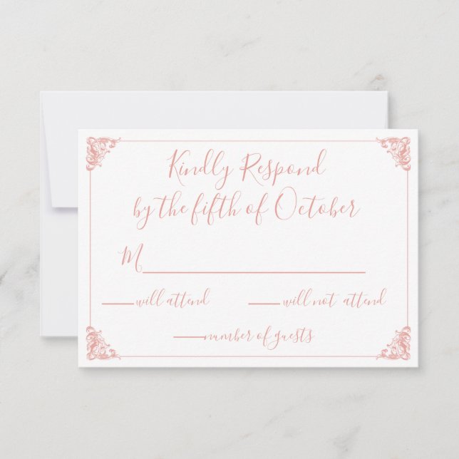 Monogram Crest Gold Blush Wedding rsvp Card (Front)