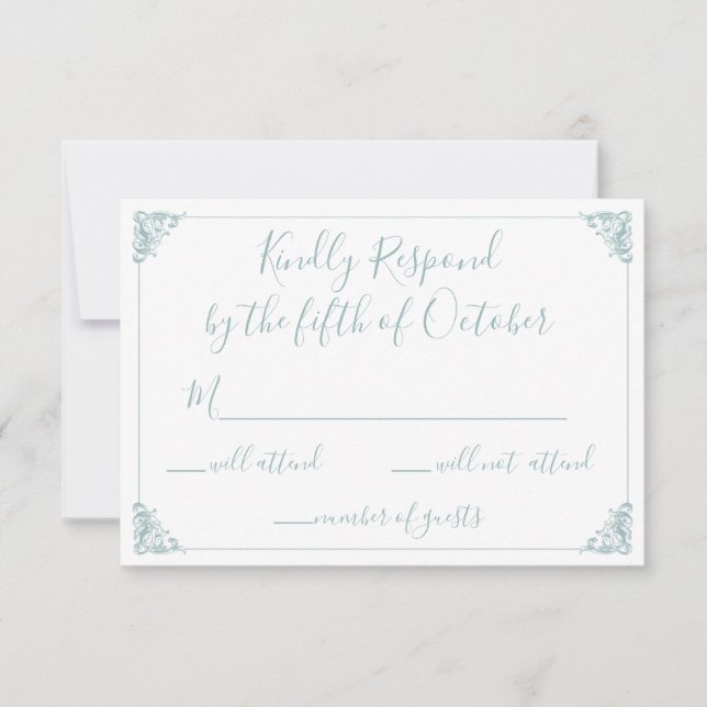 Monogram Crest Gold Dusty blue Wedding rsvp Card (Front)