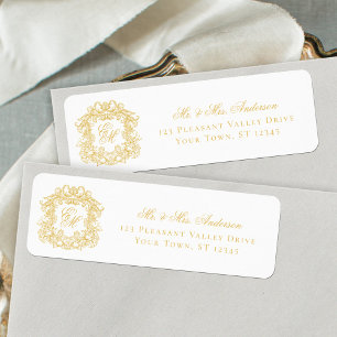 Monogram Crest Gold Wedding Return Address