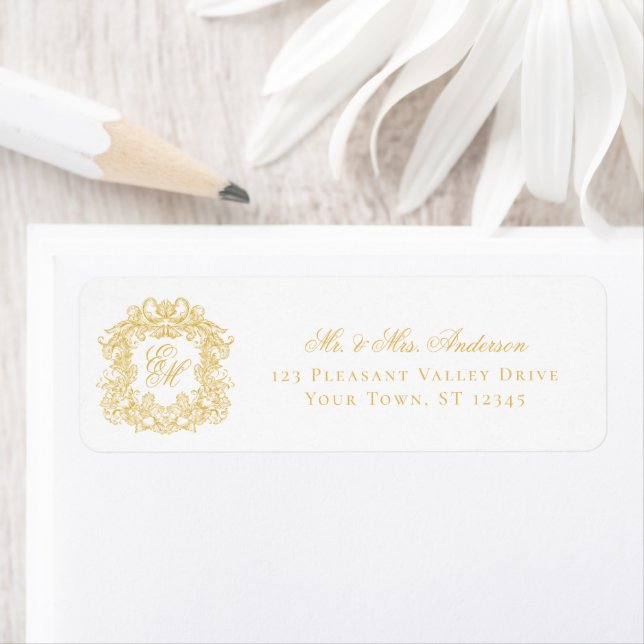 Monogram Crest Gold Wedding Return Address (Insitu)